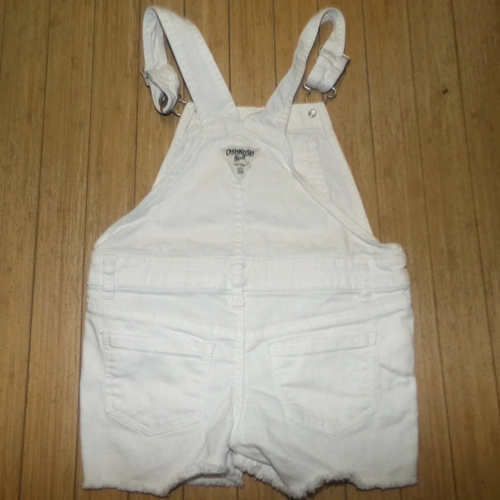 OshKosh B'gosh Toddler 4T Girls White Denim Floral Embroidered Short Overalls